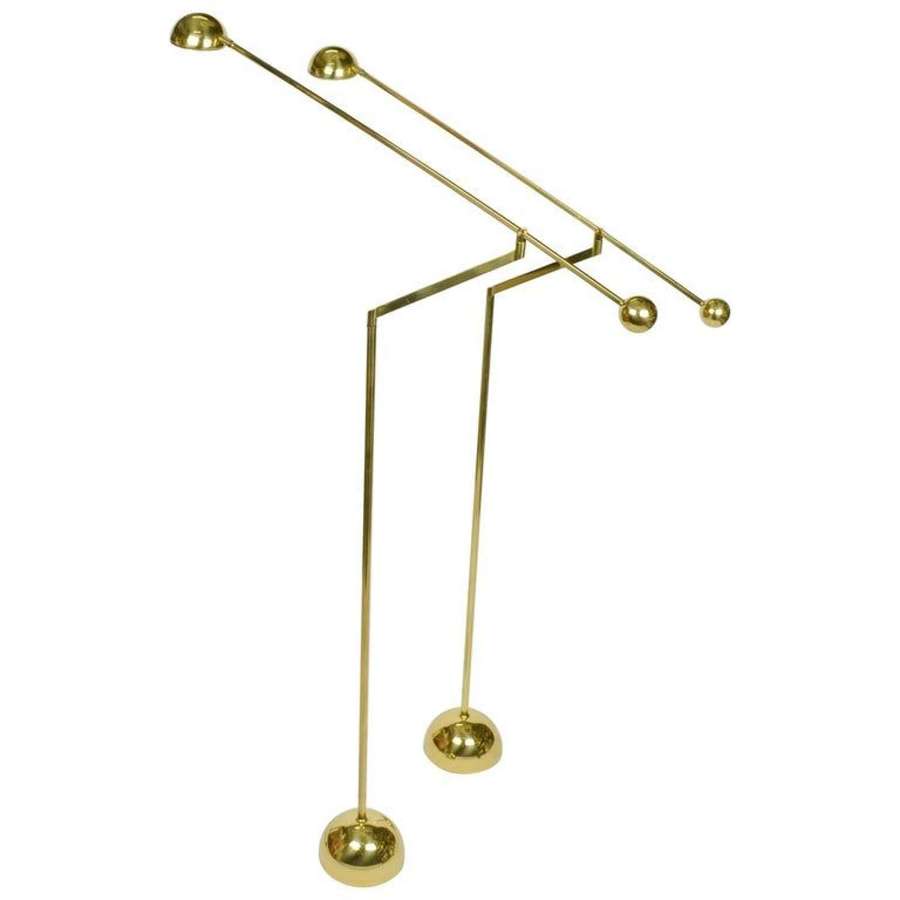 Pair of Minimal Brass Counter Balance 1970's Floor Lamps