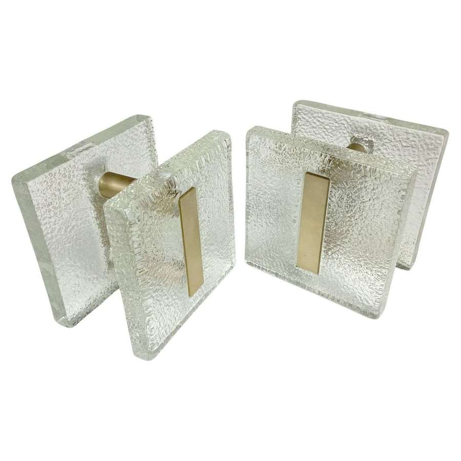 Clear Glass Pairs of Push Pull Double Door Handles with Antique Gold