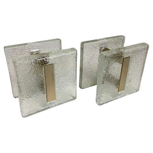 Clear Glass Pairs of Push Pull Double Door Handles with Antique Gold