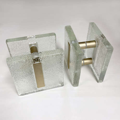 Clear Glass Pairs of Push Pull Double Door Handles with Antique Gold