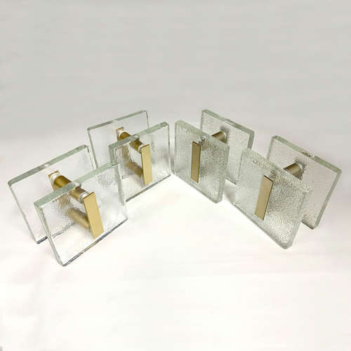 Clear Glass Pairs of Push Pull Double Door Handles with Antique Gold