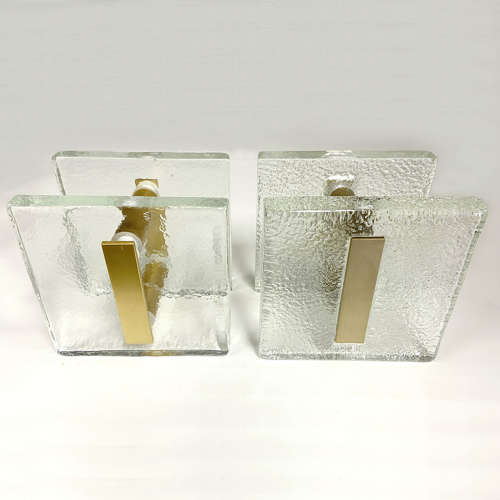 Clear Glass Pairs of Push Pull Double Door Handles with Antique Gold