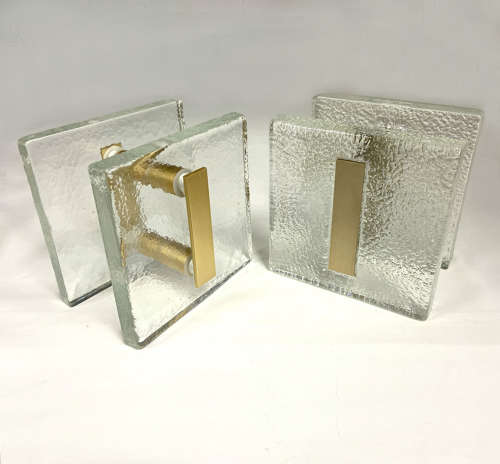Clear Glass Pairs of Push Pull Double Door Handles with Antique Gold