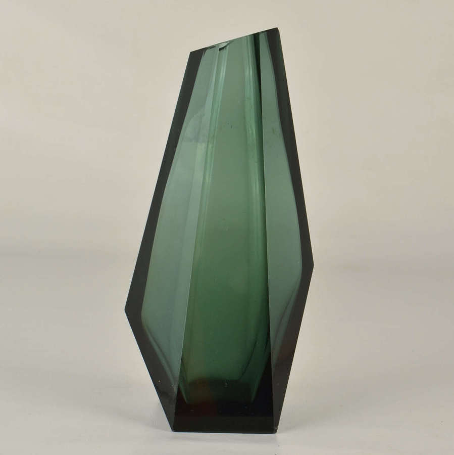Art Deco Glass Facet Cut Emerald Green Vase