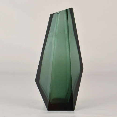 Art Deco Glass Facet Cut Emerald Green Vase