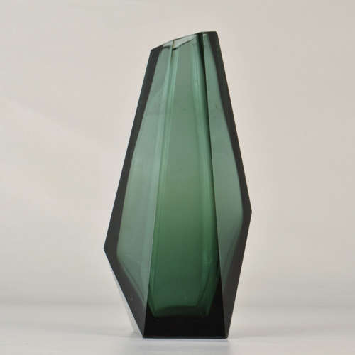 Art Deco Glass Facet Cut Emerald Green Vase