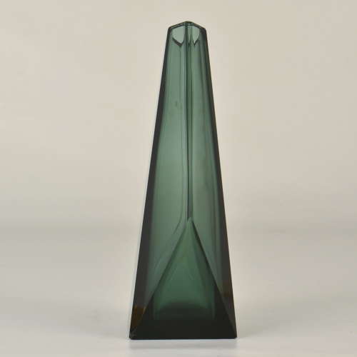 Art Deco Glass Facet Cut Emerald Green Vase
