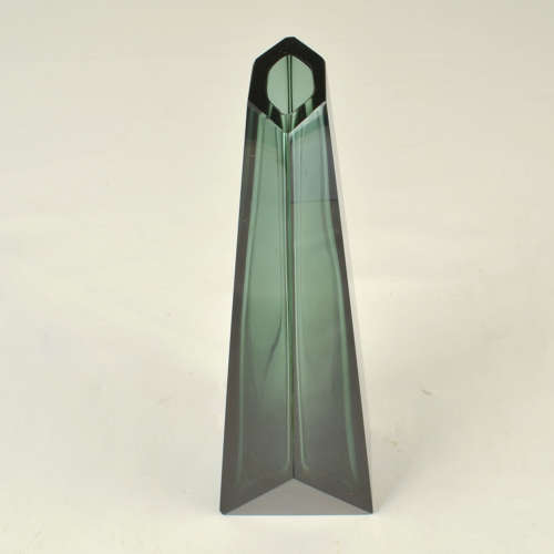 Art Deco Glass Facet Cut Emerald Green Vase