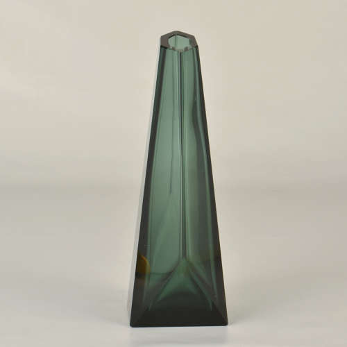 Art Deco Glass Facet Cut Emerald Green Vase
