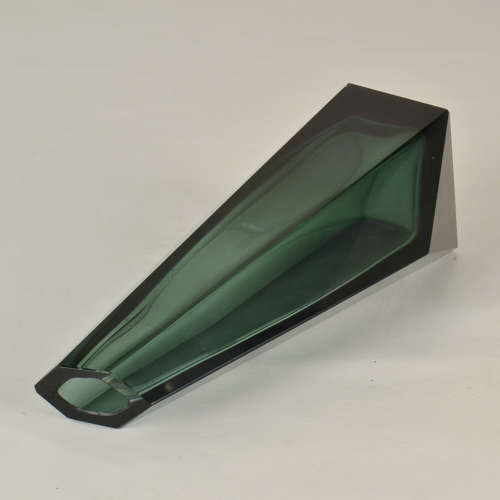 Art Deco Glass Facet Cut Emerald Green Vase
