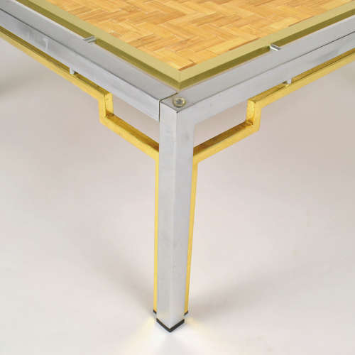Pair of Italian Coffee Tables Bamboo top, Chrome & Gilded Brass Frame