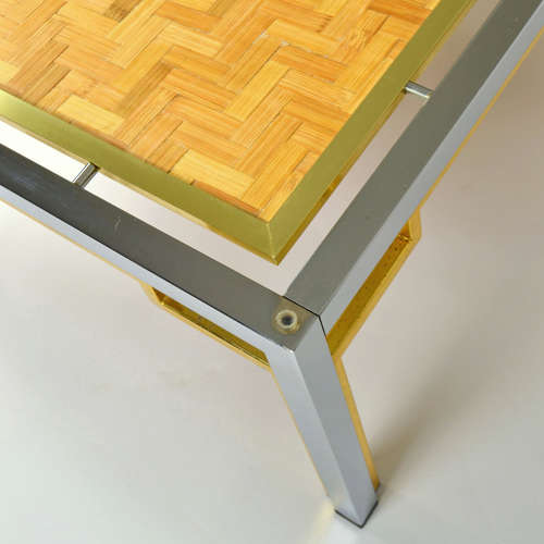 Pair of Italian Coffee Tables Bamboo top, Chrome & Gilded Brass Frame
