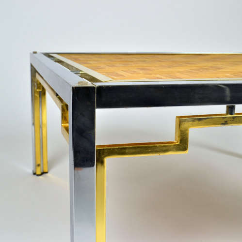 Pair of Italian Coffee Tables Bamboo top, Chrome & Gilded Brass Frame