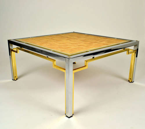 Pair of Italian Coffee Tables Bamboo top, Chrome & Gilded Brass Frame