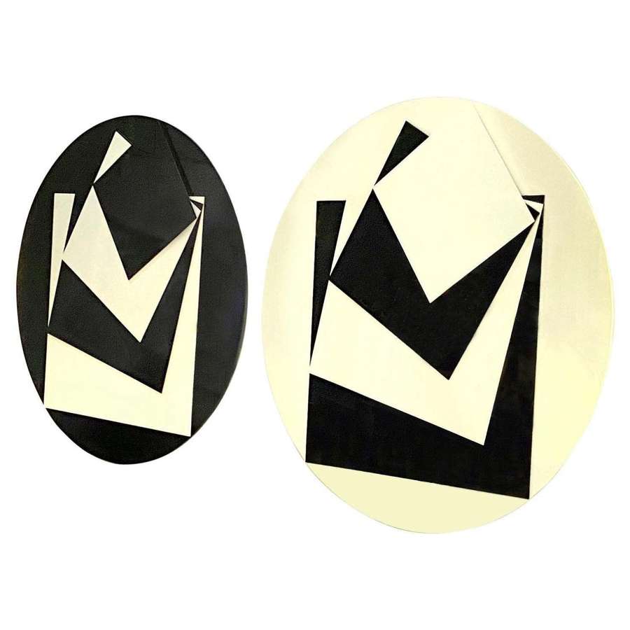 Abstract Round Black & White Perspex Artworks, UK 1960's