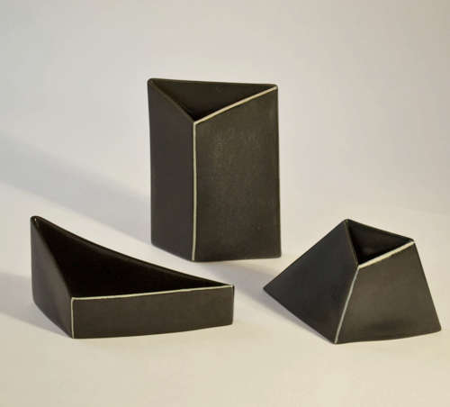 Minimalist Triangular Black and White Ceramic Bowls and Vases