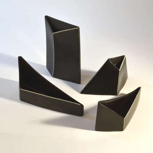 Minimalist Triangular Black and White Ceramic Bowls and Vases