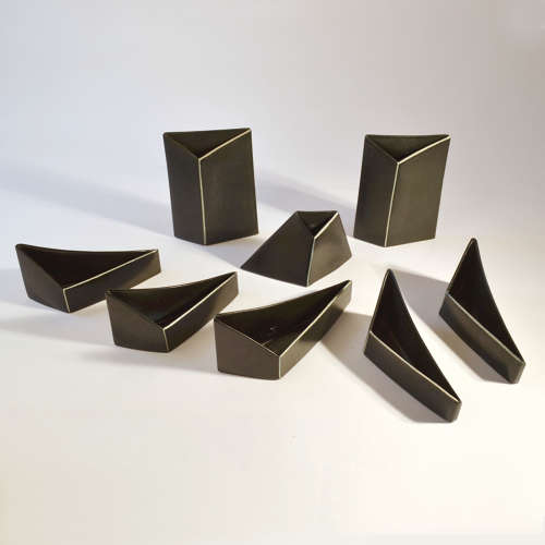 Minimalist Triangular Black and White Ceramic Bowls and Vases