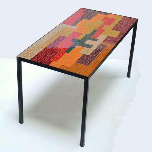 Mosaic Coffee Table with Abstract Pattern in Black, Red