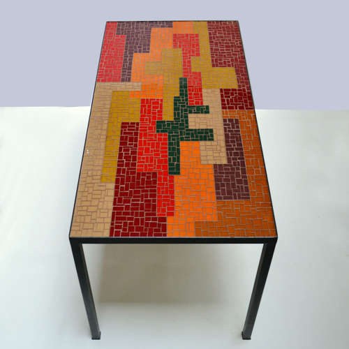 Mosaic Coffee Table with Abstract Pattern in Black, Red