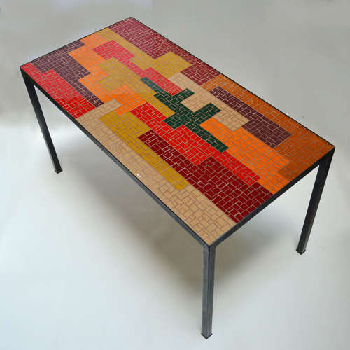Mosaic Coffee Table with Abstract Pattern in Black, Red
