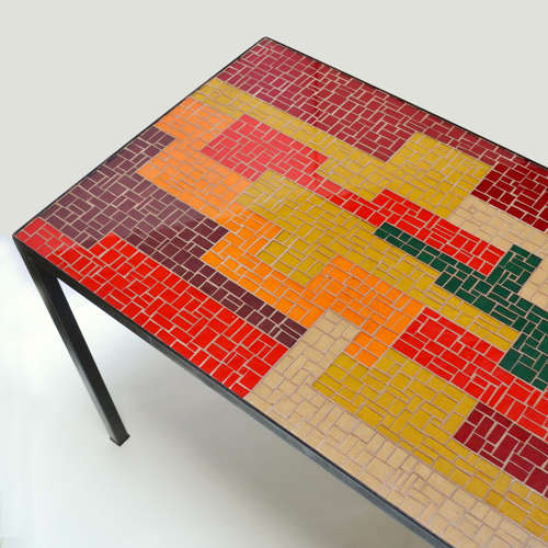 Mosaic Coffee Table with Abstract Pattern in Black, Red