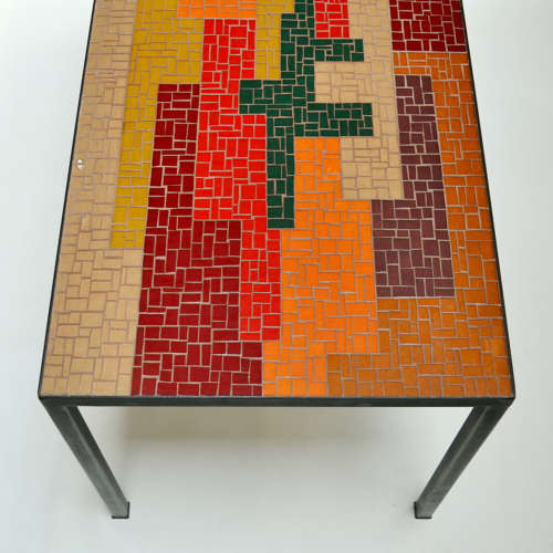 Mosaic Coffee Table with Abstract Pattern in Black, Red