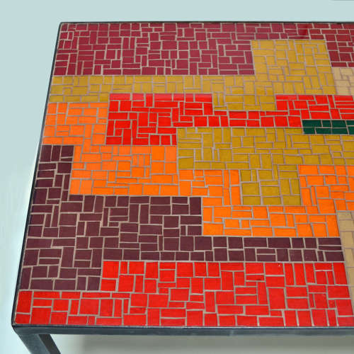 Mosaic Coffee Table with Abstract Pattern in Black, Red