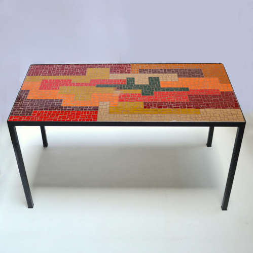 Mosaic Coffee Table with Abstract Pattern in Black, Red