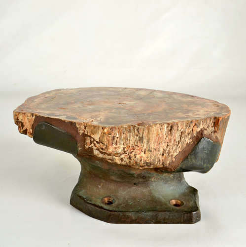 Architectural Push Pull Door Handle in Petrified Wood and Bronze