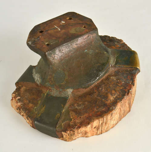 Architectural Push Pull Door Handle in Petrified Wood and Bronze