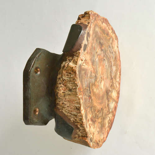 Architectural Push Pull Door Handle in Petrified Wood and Bronze