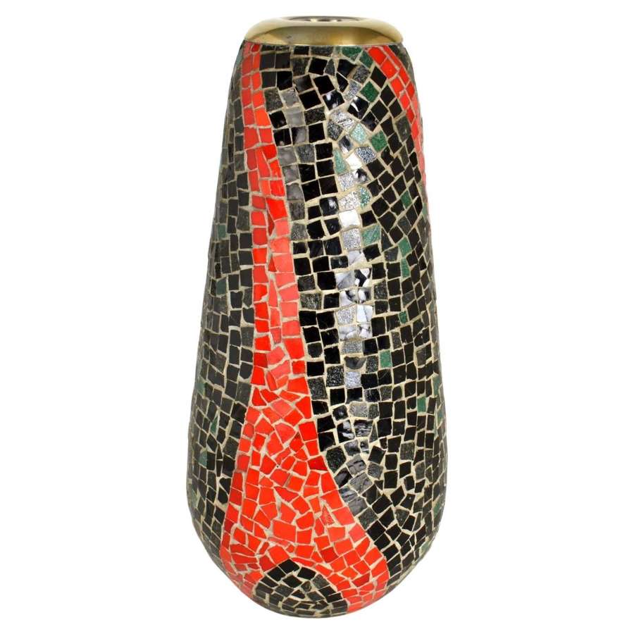 Tall Mosaic Vase in Black and Red