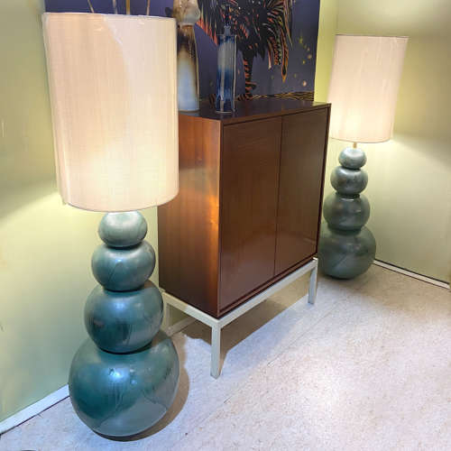 Pair of Large Ceramic Seagreen Floor Lamps attributed to Kaiser