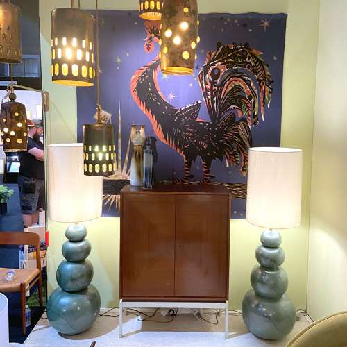 Pair of Large Ceramic Seagreen Floor Lamps attributed to Kaiser
