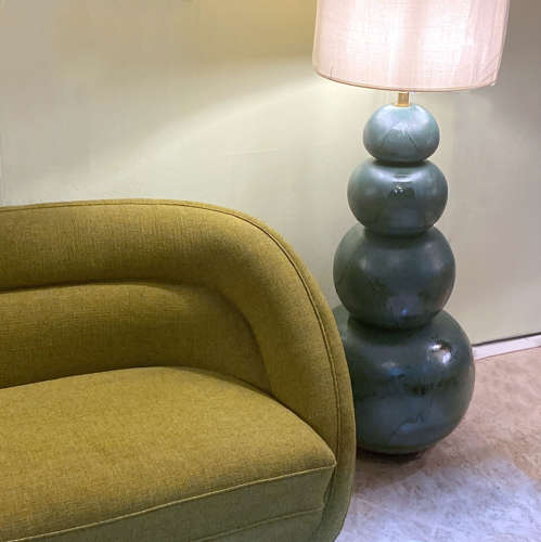 Pair of Large Ceramic Seagreen Floor Lamps attributed to Kaiser