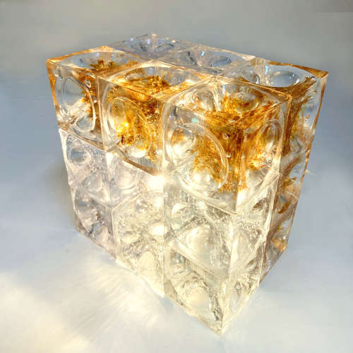Sculptural Poliarte Table Lamp in Glass Cubes Designed by Albano Poli