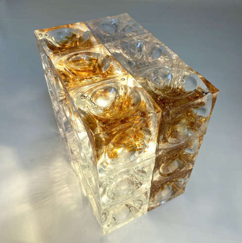 Sculptural Poliarte Table Lamp in Glass Cubes Designed by Albano Poli