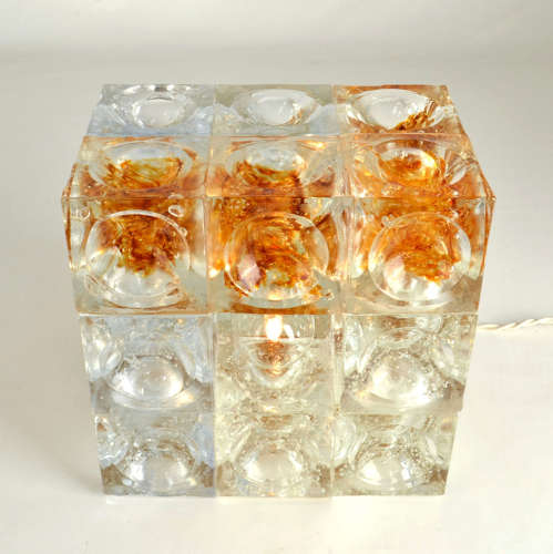Sculptural Poliarte Table Lamp in Glass Cubes Designed by Albano Poli