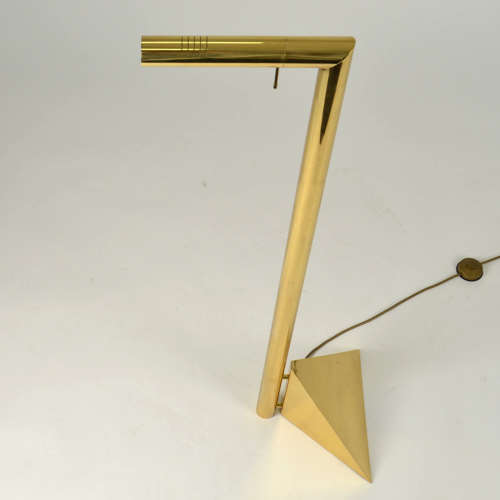 Sculptural Brass Tubular Floor Lamp on Pyramide Foot