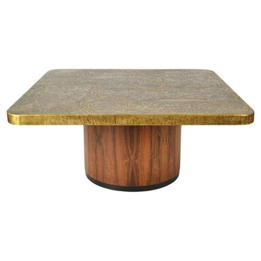 Brutalist Square Etched Brass Coffee by Table Heinz Lilienthal 1960's