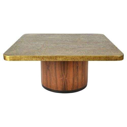 Brutalist Square Etched Brass Coffee by Table Heinz Lilienthal 1960's