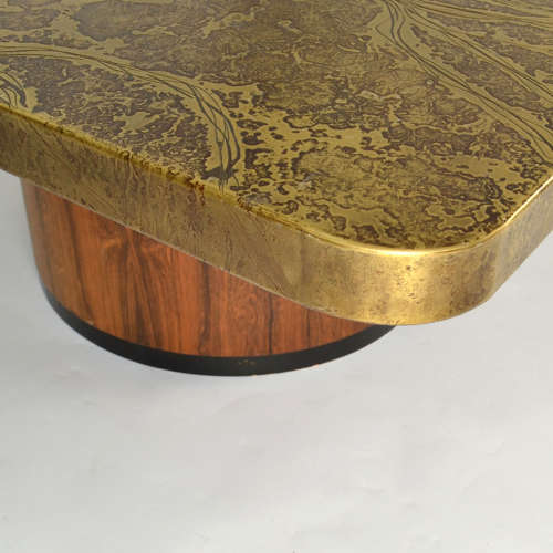 Brutalist Square Etched Brass Coffee by Table Heinz Lilienthal 1960's