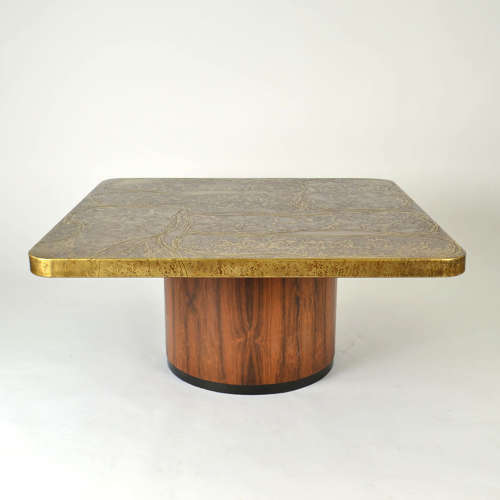 Brutalist Square Etched Brass Coffee by Table Heinz Lilienthal 1960's