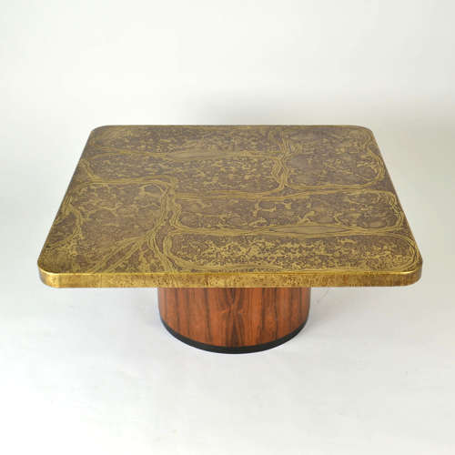 Brutalist Square Etched Brass Coffee by Table Heinz Lilienthal 1960's
