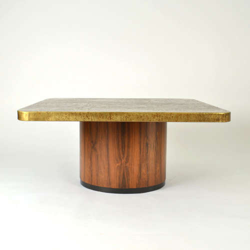 Brutalist Square Etched Brass Coffee by Table Heinz Lilienthal 1960's