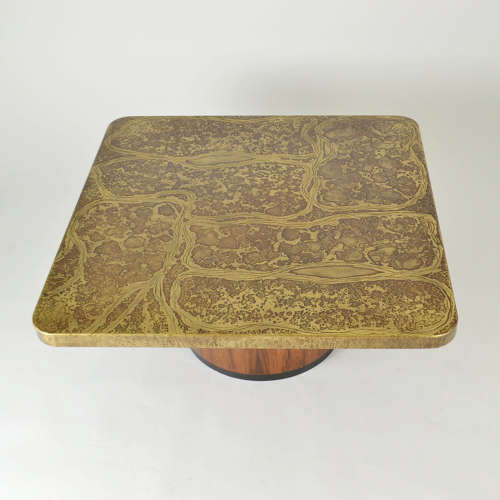 Brutalist Square Etched Brass Coffee by Table Heinz Lilienthal 1960's
