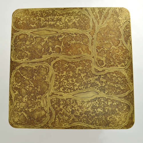 Brutalist Square Etched Brass Coffee by Table Heinz Lilienthal 1960's