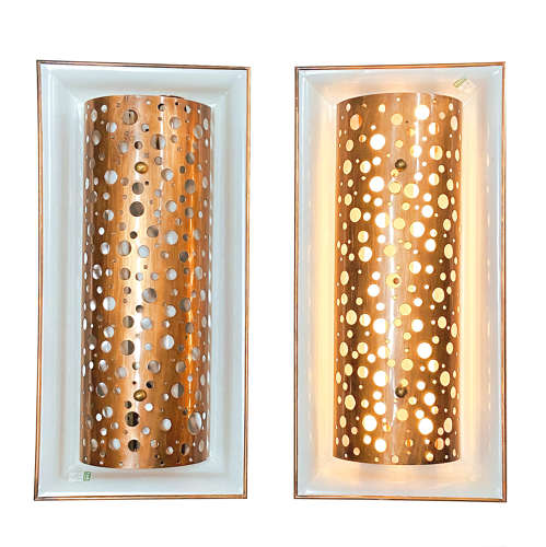 Pair of Large Copper and Grey Metal Wall 1950's Lights