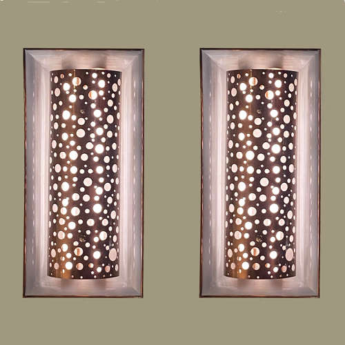 Pair of Large Copper and Grey Metal Wall 1950's Lights